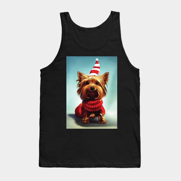 Christmas Yorkshire Terrier in a Festive hat and sweater Tank Top by Geminiartstudio